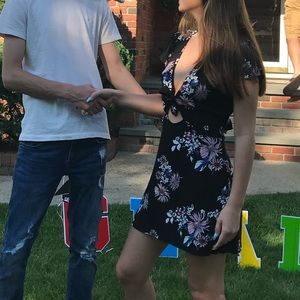 floral print cut out dress